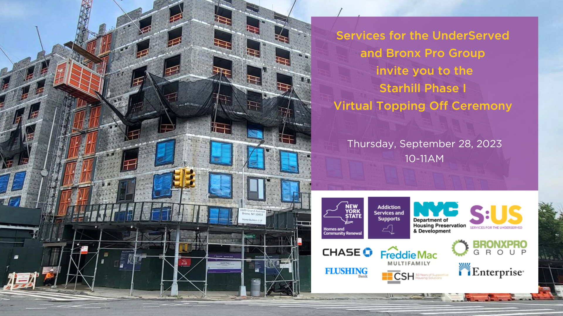Join us for a virtual construction milestone celebration of Starhill Phase I
